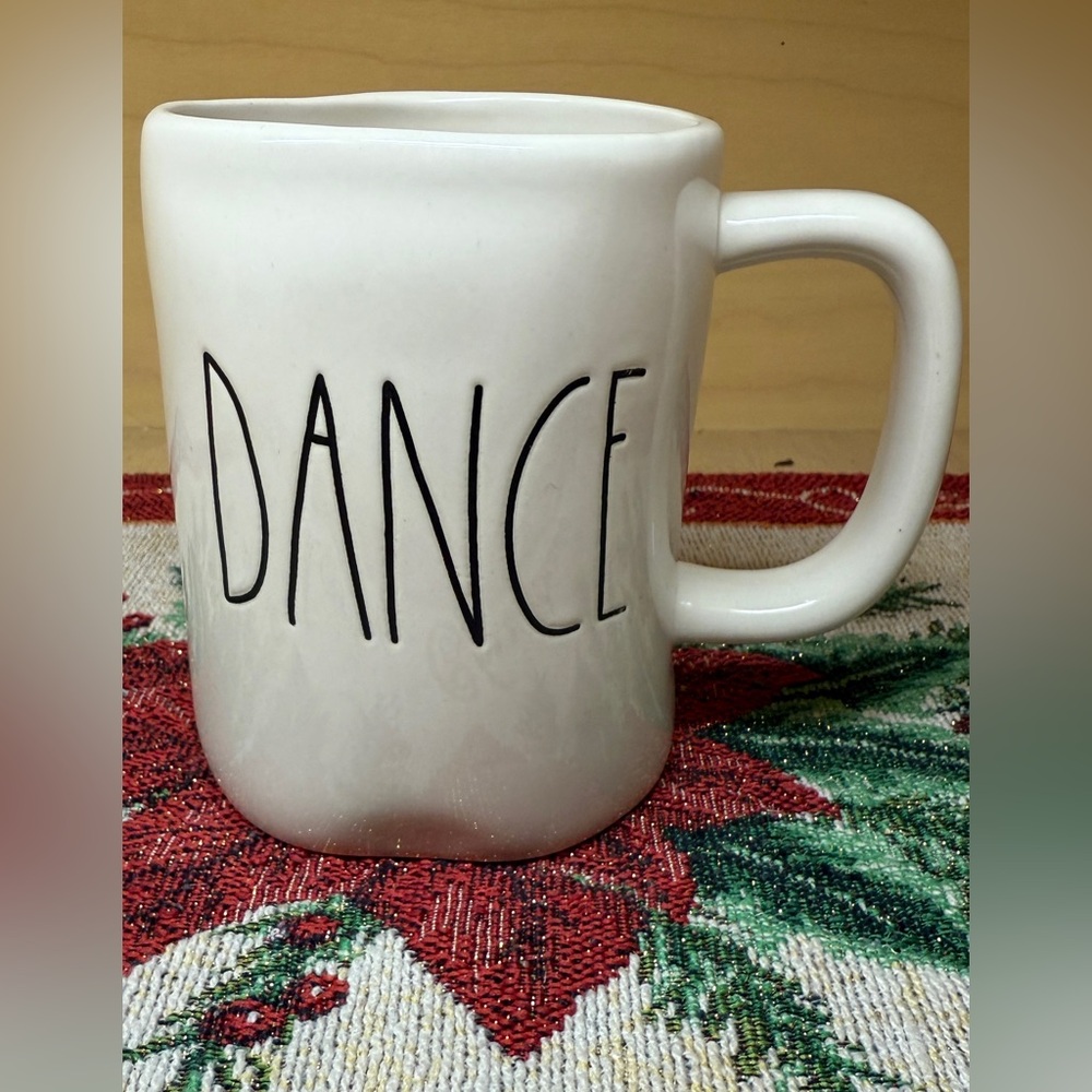 Rae Dunn White Ceramic Mug with 'DANCE' Design